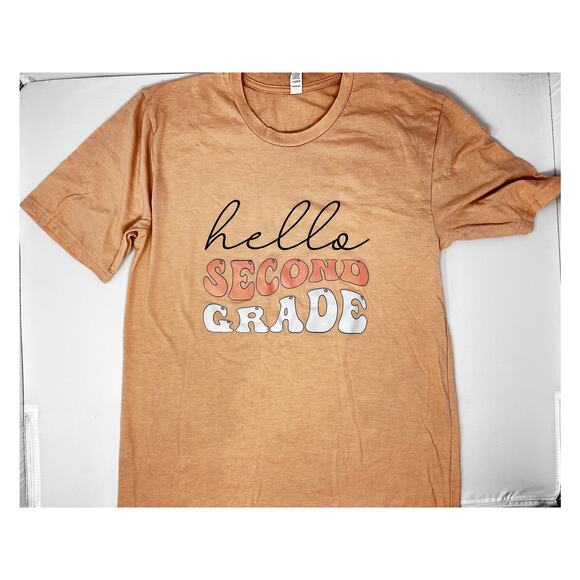 Outlash Teacher Tshirt Hello Second Grade Size M PreOwned Educator School Spirit - Picture 1 of 7